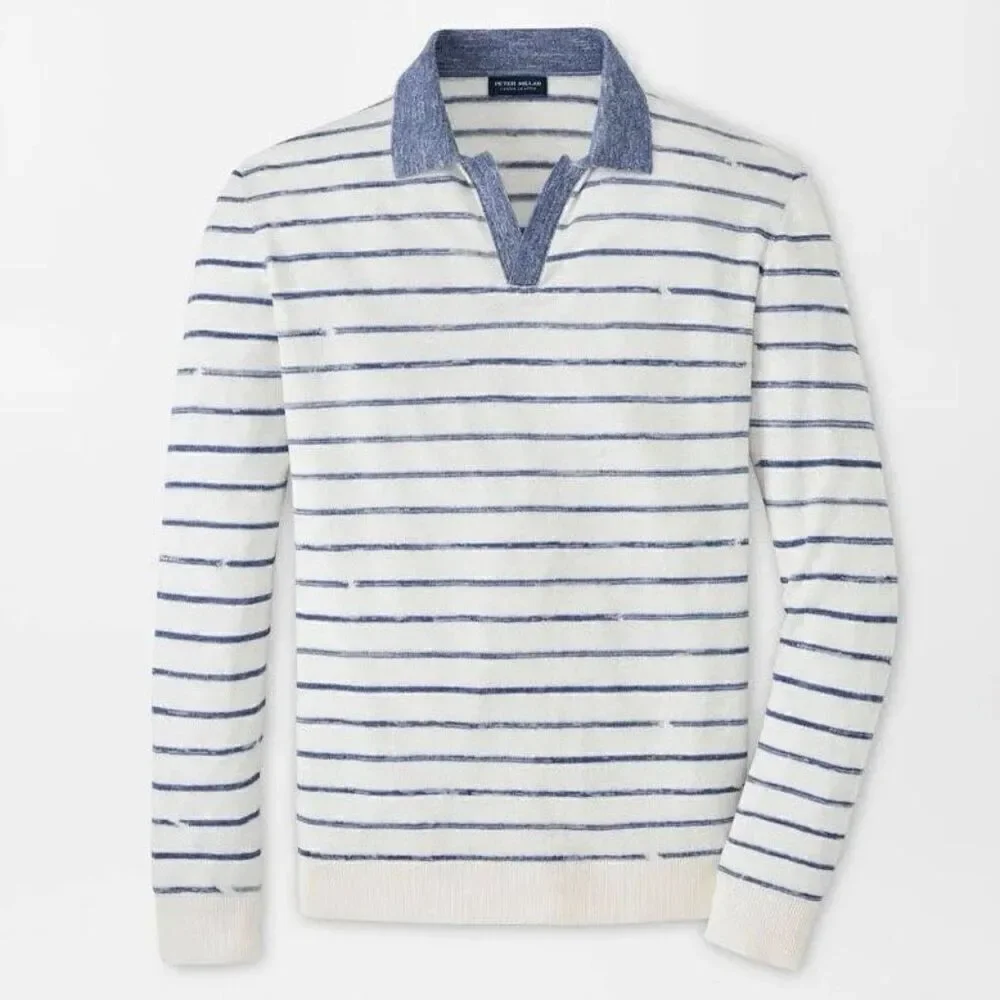 NWT Peter Millar Triste Linen Silk Wool Collar Sweater XL  Preppy Golf